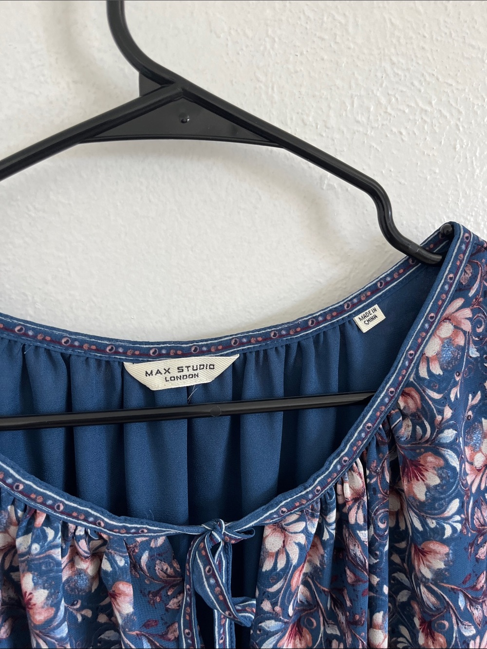 Max Studio Navy Floral Tiered Midi Dress with Puff Sleeves - Picture 2 of 6